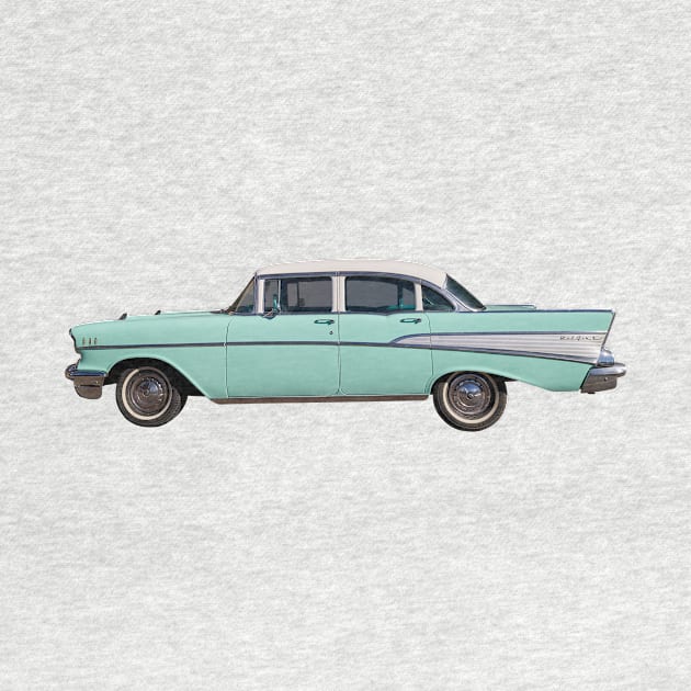 1957 Chevrolet Bel Air, vintage car color photo in "cascade green", turquoise by retrografika